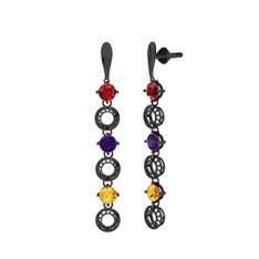 Leilani Küpe - Garnet, ametist ve sitrin 925 ayar siyah rodyum kaplama gümüş küpe #1qmfpwg