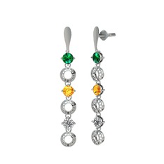 Yeşil kuvars, sitrin ve swarovski 8 ayar beyaz altın küpe
