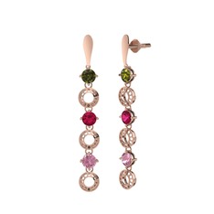 Leilani Küpe - Peridot, rodolit garnet ve pembe kuvars 18 ayar rose altın küpe #1r05ywc