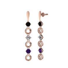 Siyah zirkon, beyaz zirkon ve ametist 925 ayar rose altın kaplama gümüş küpe