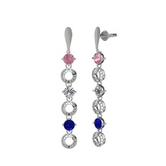 Pembe kuvars, swarovski ve lab safir 14 ayar beyaz altın küpe