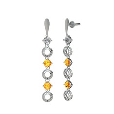 Leilani Küpe - Beyaz zirkon ve sitrin 8 ayar beyaz altın küpe #1rigg5u