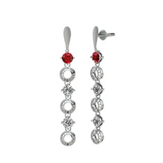 Garnet, beyaz zirkon ve swarovski 14 ayar beyaz altın küpe