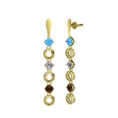 Leilani Küpe - Akuamarin, beyaz zirkon ve dumanlı kuvars 18 ayar altın küpe #1rmb8oz