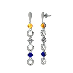 Leilani Küpe - Sitrin, swarovski ve lab safir 14 ayar beyaz altın küpe #1sbb3mm