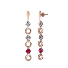 Beyaz zirkon ve rodolit garnet 8 ayar rose altın küpe