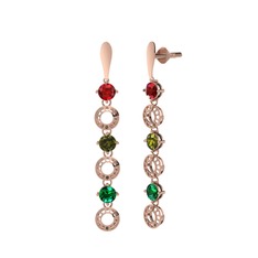 Garnet, peridot ve yeşil kuvars 8 ayar rose altın küpe