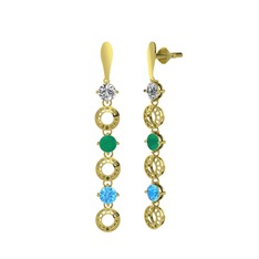Leilani Küpe - Swarovski, kök zümrüt ve akuamarin 8 ayar altın küpe #1sjsl3d