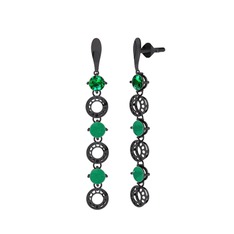 Leilani Küpe - Yeşil kuvars ve kök zümrüt 925 ayar siyah rodyum kaplama gümüş küpe #1tk2gki