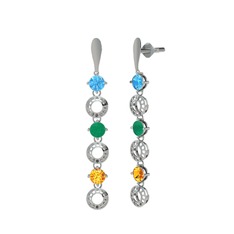 Leilani Küpe - Akuamarin, kök zümrüt ve sitrin 14 ayar beyaz altın küpe #1tp77j0