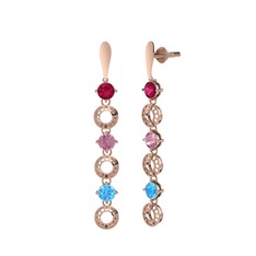 Leilani Küpe - Rodolit garnet, pembe kuvars ve akuamarin 14 ayar rose altın küpe #1ui0729