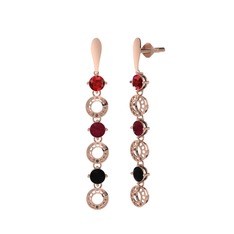 Garnet, kök yakut ve siyah zirkon 925 ayar rose altın kaplama gümüş küpe