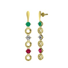 Leilani Küpe - Kök zümrüt, swarovski ve rodolit garnet 8 ayar altın küpe #1uu0qlr
