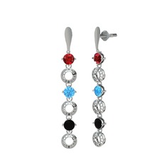 Garnet, akuamarin ve siyah zirkon 925 ayar gümüş küpe