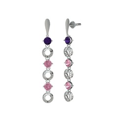 Leilani Küpe - Ametist ve pembe kuvars 14 ayar beyaz altın küpe #1uywbxq