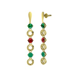Leilani Küpe - Yeşil kuvars, garnet ve kök zümrüt 18 ayar altın küpe #1v2ciwc