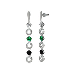 Leilani Küpe - Swarovski, yeşil kuvars ve siyah zirkon 18 ayar beyaz altın küpe #1v4e6gr