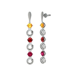 Sitrin, garnet ve rodolit garnet 18 ayar beyaz altın küpe