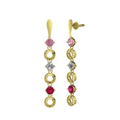 Leilani Küpe - Pembe kuvars, swarovski ve rodolit garnet 18 ayar altın küpe #1vcmzef