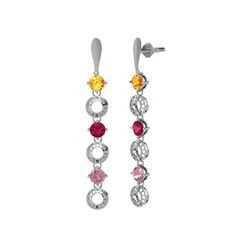 Leilani Küpe - Sitrin, rodolit garnet ve pembe kuvars 18 ayar beyaz altın küpe #1vigczd