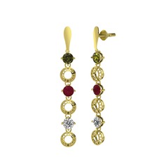 Peridot, kök yakut ve swarovski 925 ayar altın kaplama gümüş küpe