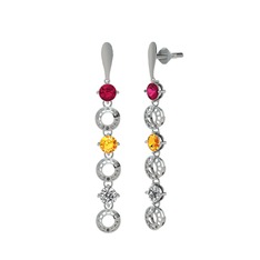 Leilani Küpe - Rodolit garnet, sitrin ve swarovski 8 ayar beyaz altın küpe #1vosfkm