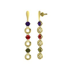 Ametist, garnet ve peridot 8 ayar altın küpe