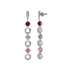 Leilani Küpe - Kök yakut, swarovski ve pembe kuvars 14 ayar beyaz altın küpe #1wj2m5