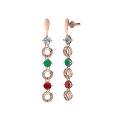 Swarovski, kök zümrüt ve garnet 8 ayar rose altın küpe