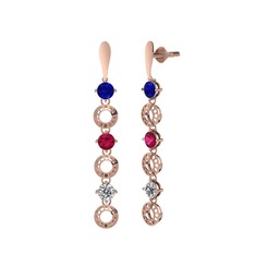 Lab safir, rodolit garnet ve beyaz zirkon 18 ayar rose altın küpe