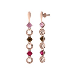 Leilani Küpe - Pembe kuvars, dumanlı kuvars ve rodolit garnet 8 ayar rose altın küpe #1x3z0ph