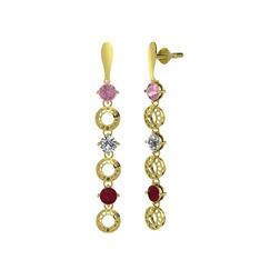 Leilani Küpe - Pembe kuvars, swarovski ve kök yakut 8 ayar altın küpe #1x4ukkv