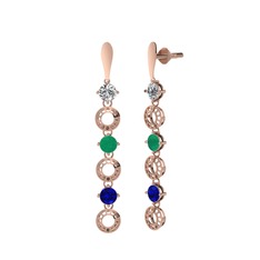 Beyaz zirkon, kök zümrüt ve lab safir 14 ayar rose altın küpe