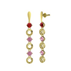 Garnet ve pembe kuvars 925 ayar altın kaplama gümüş küpe