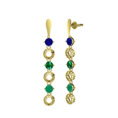 Leilani Küpe - Lab safir, yeşil kuvars ve kök zümrüt 18 ayar altın küpe #1y6ds83