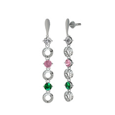 Swarovski, pembe kuvars ve yeşil kuvars 14 ayar beyaz altın küpe