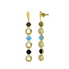 Leilani Küpe - Peridot, akuamarin ve siyah zirkon 14 ayar altın küpe #1ymuggt