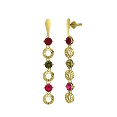 Leilani Küpe - Kök yakut, peridot ve rodolit garnet 18 ayar altın küpe #1ypfs9p