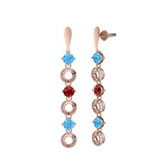 Akuamarin ve garnet 18 ayar rose altın küpe