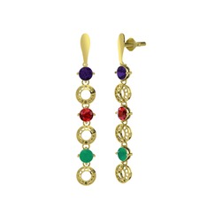 Leilani Küpe - Ametist, garnet ve kök zümrüt 18 ayar altın küpe #1yylyx8