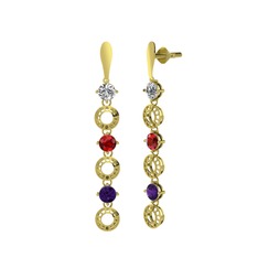 Leilani Küpe - Swarovski, garnet ve ametist 14 ayar altın küpe #1yzl3bu