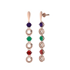 Leilani Küpe - Ametist, kök zümrüt ve garnet 14 ayar rose altın küpe #2ae0kv