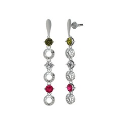 Leilani Küpe - Peridot, swarovski ve rodolit garnet 18 ayar beyaz altın küpe #2ck5ev