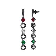 Leilani Küpe - Kök yakut, swarovski ve yeşil kuvars 925 ayar siyah rodyum kaplama gümüş küpe #2e9mat