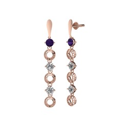 Ametist, beyaz zirkon ve swarovski 18 ayar rose altın küpe