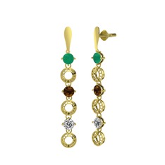 Leilani Küpe - Kök zümrüt, dumanlı kuvars ve beyaz zirkon 8 ayar altın küpe #2ypoxe