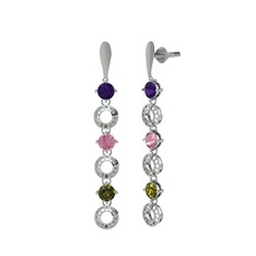 Leilani Küpe - Ametist, pembe kuvars ve peridot 925 ayar gümüş küpe #31hl6m