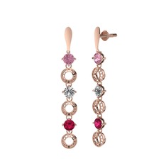 Leilani Küpe - Pembe kuvars, swarovski ve rodolit garnet 8 ayar rose altın küpe #36bqi0