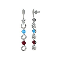 Leilani Küpe - Swarovski, akuamarin ve kök yakut 8 ayar beyaz altın küpe #37a070