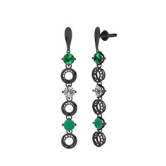 Leilani Küpe - Yeşil kuvars, beyaz zirkon ve kök zümrüt 925 ayar siyah rodyum kaplama gümüş küpe #3wl81s